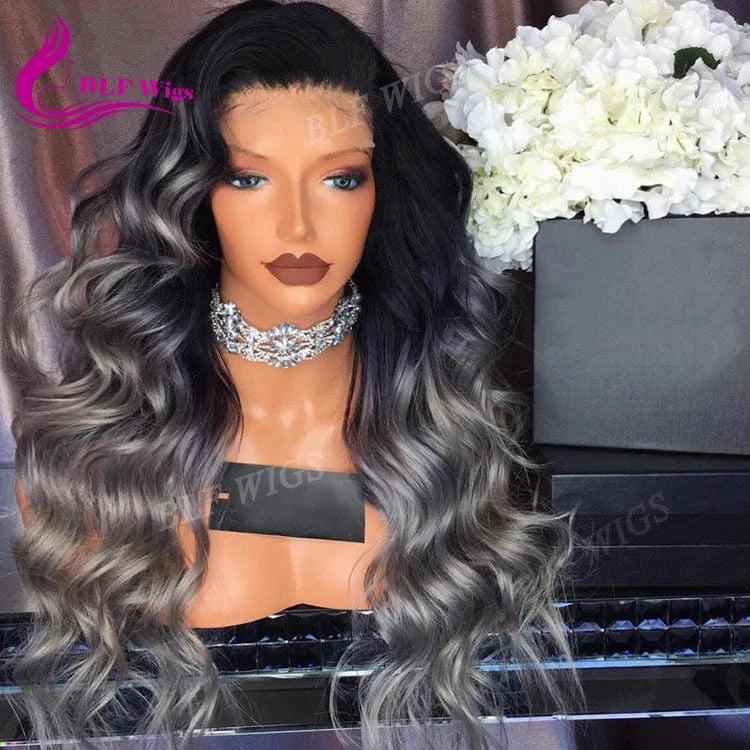 Water Wave HD Lace Frontal Wigs, 250% Density Virgin Raw Indian Remy Grey Human Hair Wig, Glueless Lace Wig Plucked