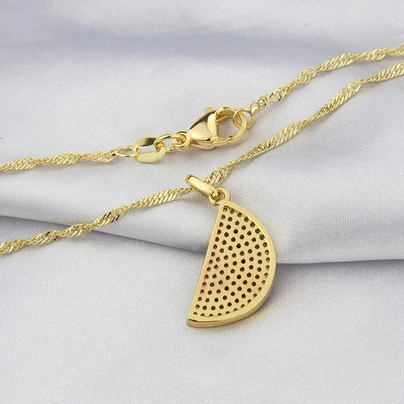 watermelon / Gold 18k Gold Plated Sweet Cute Chain Choker Color Cubic Zirconia Watermelon Pendant Exquisite Fashion Jewelry Accessories For Women