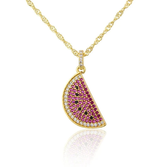 watermelon / Gold 18k Gold Plated Sweet Cute Chain Choker Color Cubic Zirconia Watermelon Pendant Exquisite Fashion Jewelry Accessories For Women