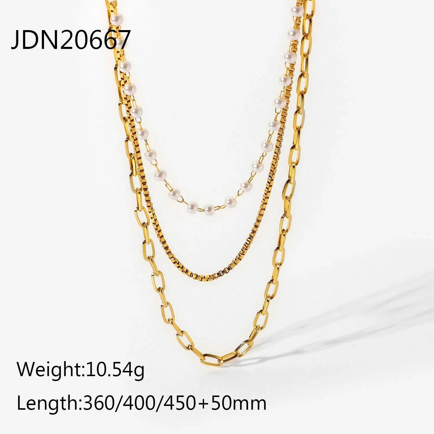 Waterproof / 14inches / N2501 N2501 18k Gold Multi Layer Necklace Pearl Collar Summer Beach Stainless Steel Link Chain Choker Necklace