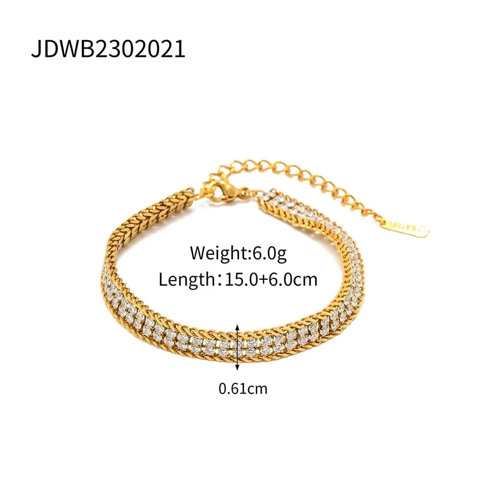 Waterproof / 15+6cm / BR1002 BR1002 New Arrival Full Zircon Choker Stainless Steel Wheat Double Layer Cubic Zirconia Bracelet for Girls