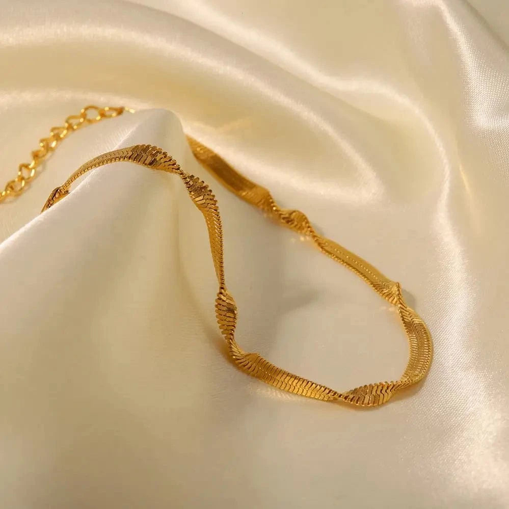 Waterproof / 18+5 / BR1021 BR1021 Minimalism 18k Gold Plated Stainless Steel Jewelry Waterproof 3mm Twist Snake Chain Bracelet for Women