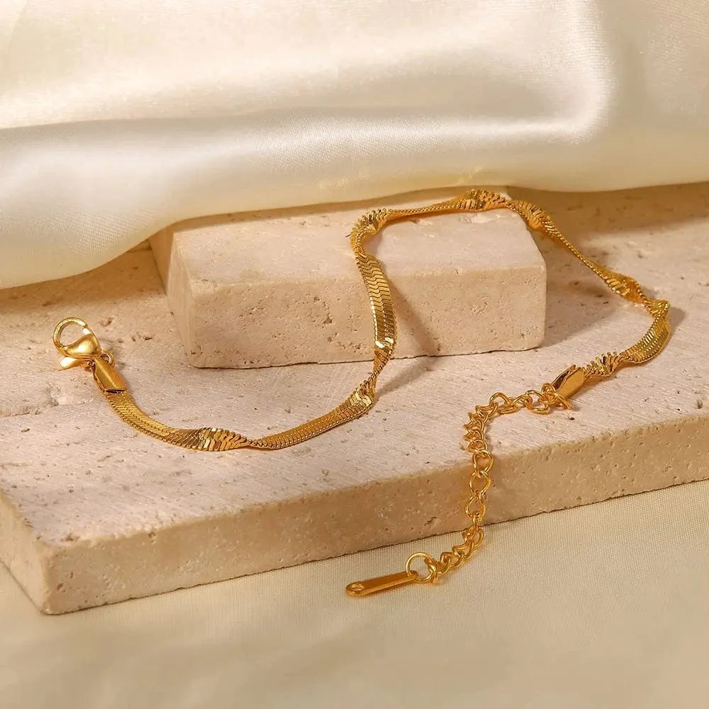 Waterproof / 18+5 / BR1021 BR1021 Minimalism 18k Gold Plated Stainless Steel Jewelry Waterproof 3mm Twist Snake Chain Bracelet for Women