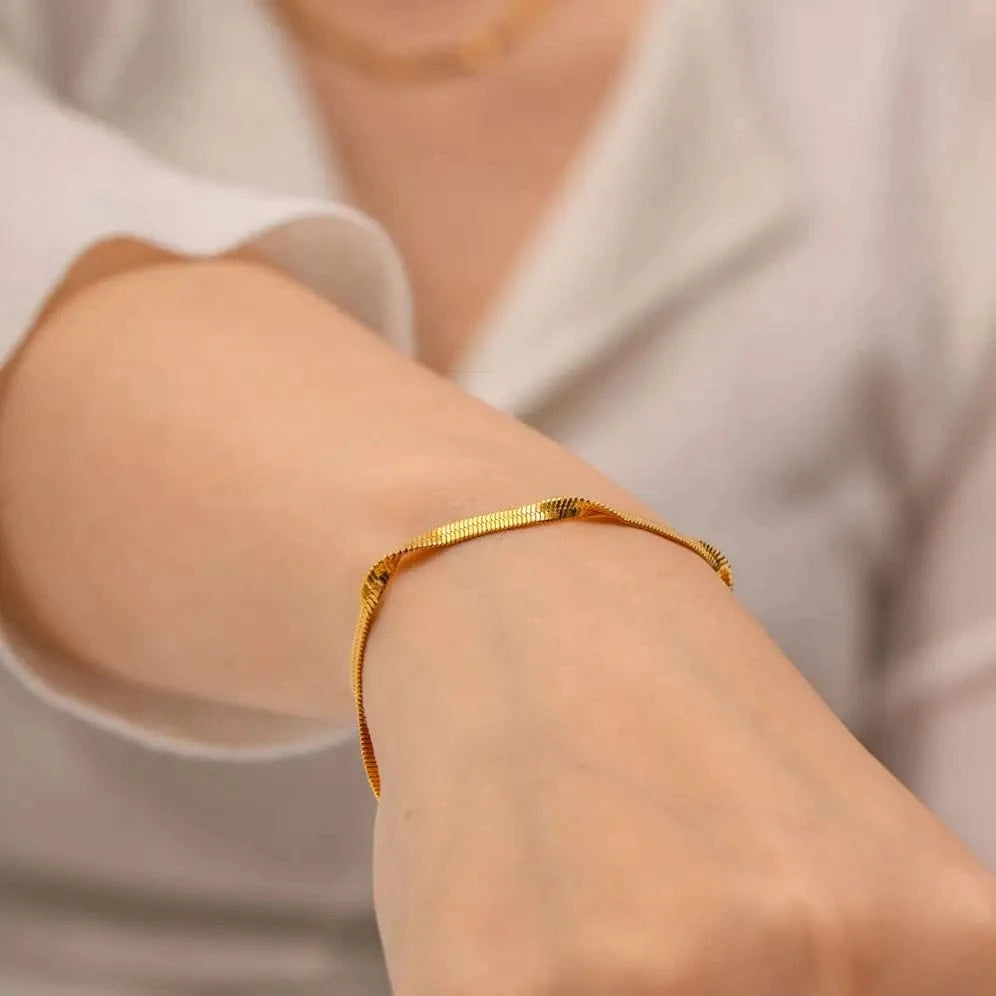 Waterproof / 18+5 / BR1021 BR1021 Minimalism 18k Gold Plated Stainless Steel Jewelry Waterproof 3mm Twist Snake Chain Bracelet for Women