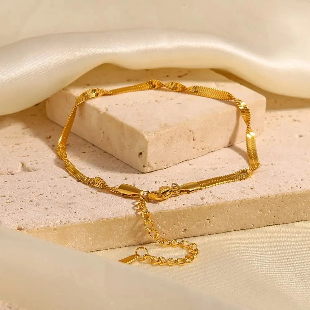 Waterproof / 18+5 / BR1021 BR1021 Minimalism 18k Gold Plated Stainless Steel Jewelry Waterproof 3mm Twist Snake Chain Bracelet for Women