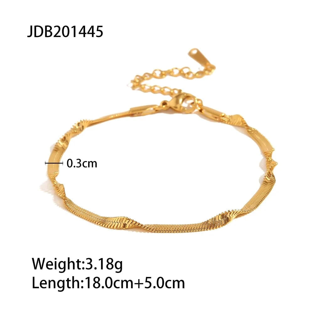 Waterproof / 18+5 / BR1021 BR1021 Minimalism 18k Gold Plated Stainless Steel Jewelry Waterproof 3mm Twist Snake Chain Bracelet for Women