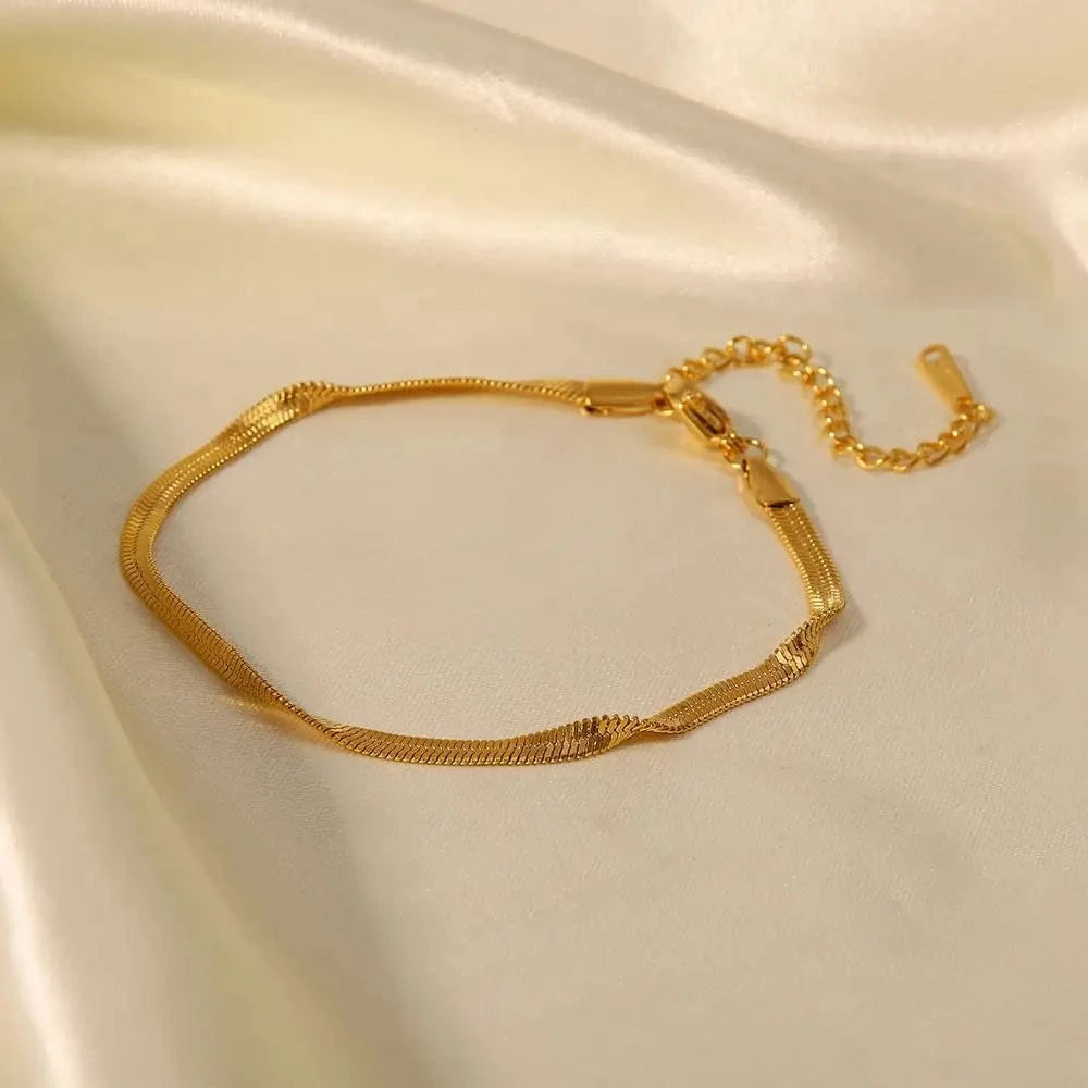 Waterproof / 18+5 / BR1021 BR1021 Minimalism 18k Gold Plated Stainless Steel Jewelry Waterproof 3mm Twist Snake Chain Bracelet for Women