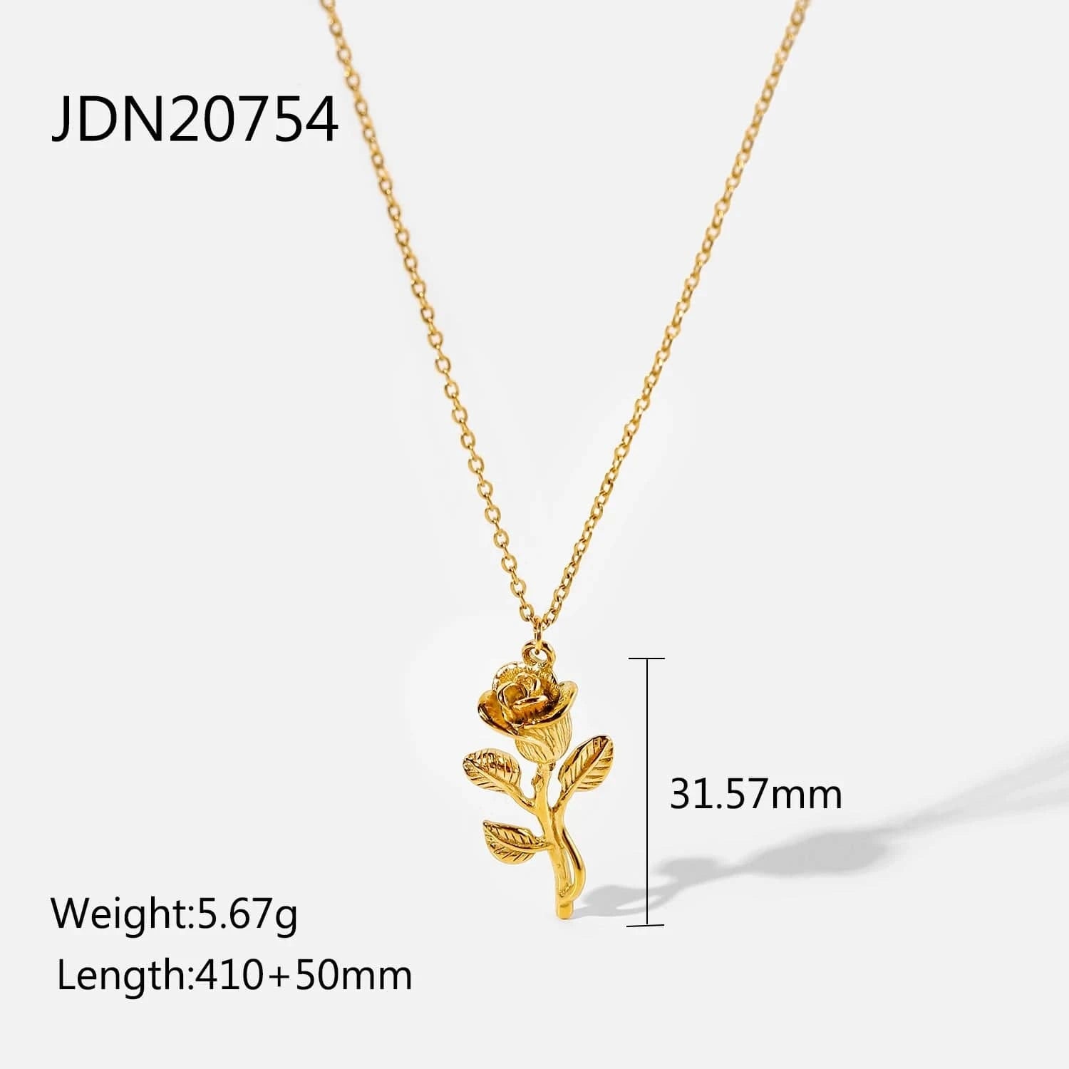 Waterproof / 18inches / N2463 N2463 14K Gold Plated Stainless Steel Figaro Chain Necklace For Women three-dimensional Rose Pendant Necklace