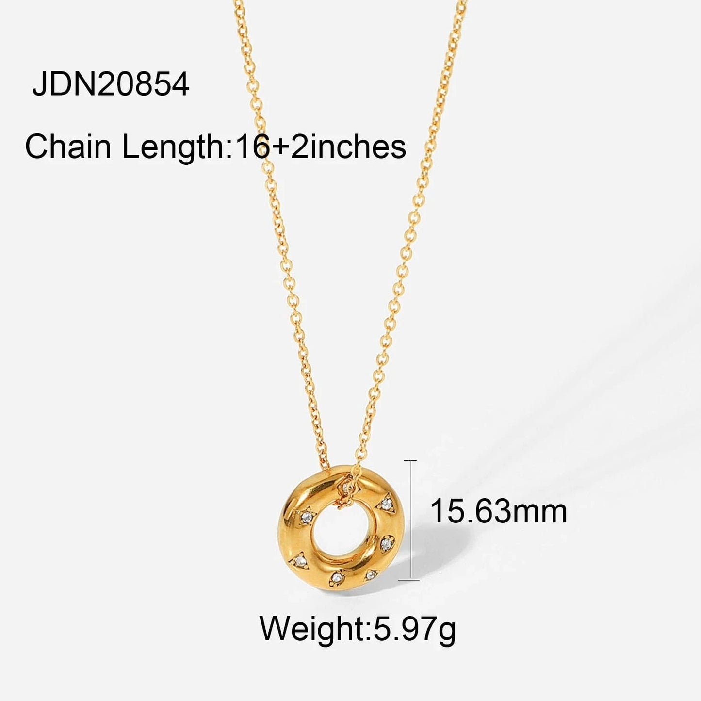 Waterproof / 18inches / N2493 N2493 18k Gold Plated Stainless Steel Tarnish Free Cubic Zirconia Circle Hollow Pendant Necklace
