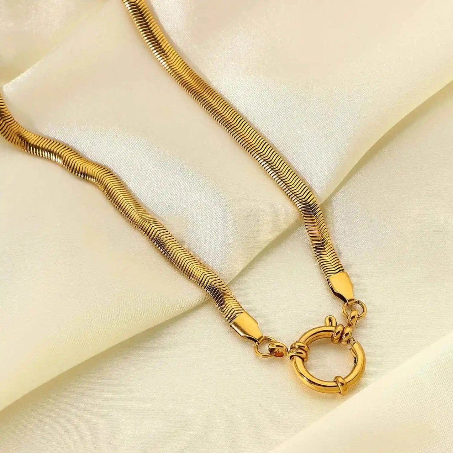 Waterproof / 18inches / N2499 N2499 5mm Thick Choker With Soft Round Spring Clasp Sailor Buckle Gift Stainless Steel Gold Snake Necklace For Women