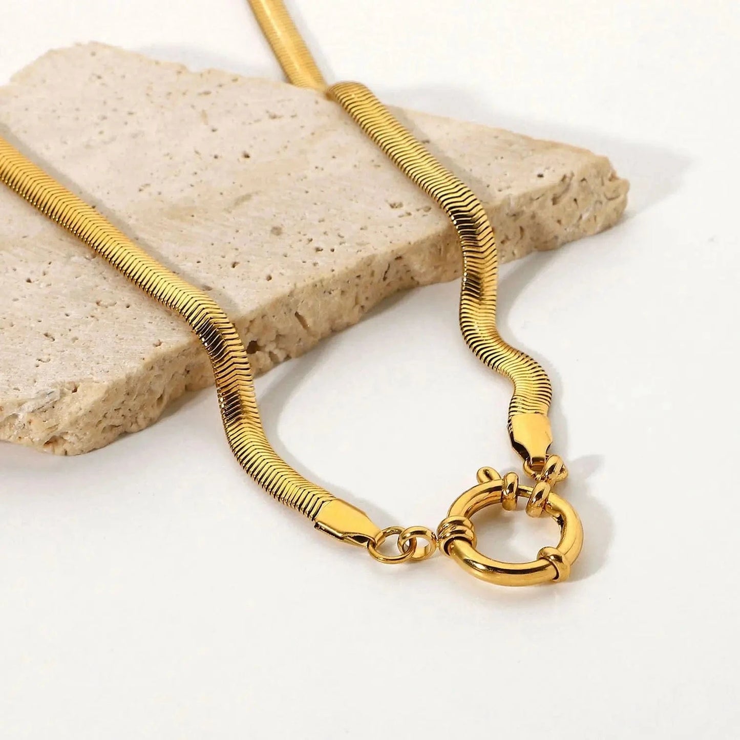 Waterproof / 18inches / N2499 N2499 5mm Thick Choker With Soft Round Spring Clasp Sailor Buckle Gift Stainless Steel Gold Snake Necklace For Women
