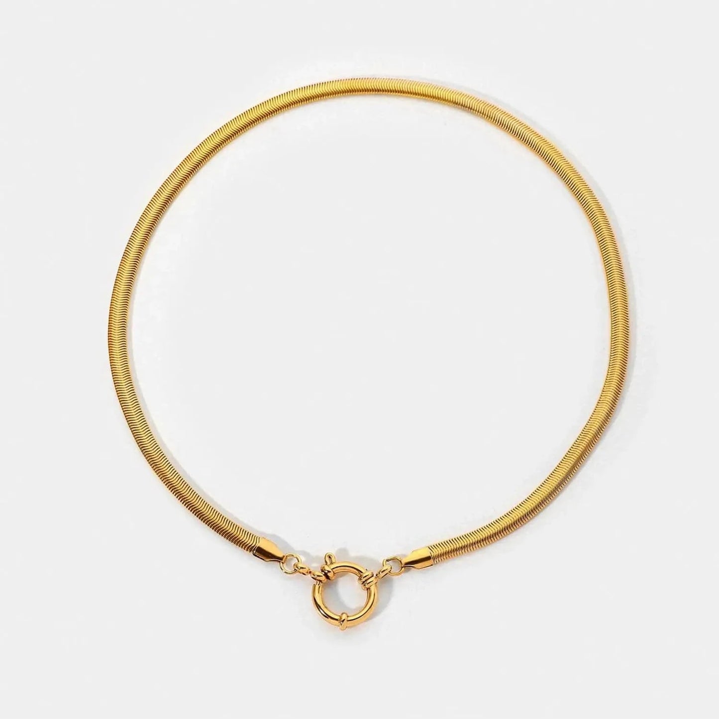 Waterproof / 18inches / N2499 N2499 5mm Thick Choker With Soft Round Spring Clasp Sailor Buckle Gift Stainless Steel Gold Snake Necklace For Women