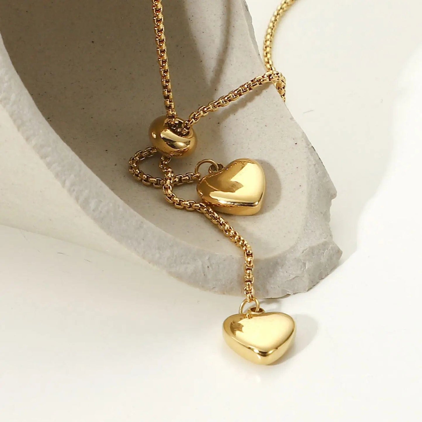 Waterproof / 35.5cm / N2494 N2494 Cheap Y-shaped Stainless Steel Jewelry Party Gift Soft 14K Gold Rope Chain Love Heart Pendant Necklace Girls