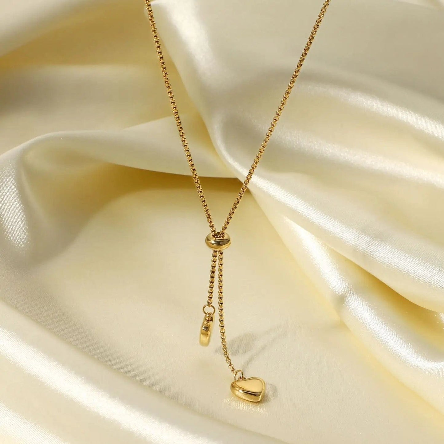 Waterproof / 35.5cm / N2494 N2494 Cheap Y-shaped Stainless Steel Jewelry Party Gift Soft 14K Gold Rope Chain Love Heart Pendant Necklace Girls