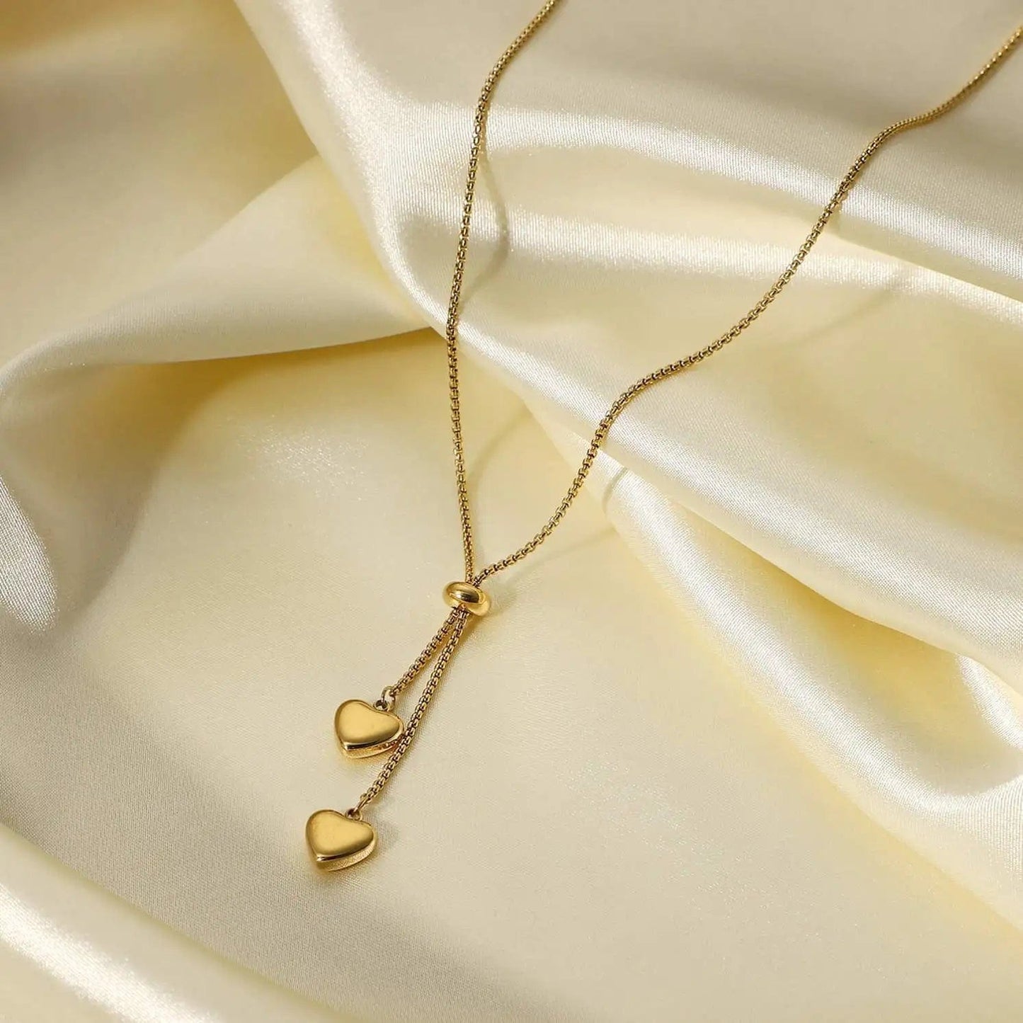 Waterproof / 35.5cm / N2494 N2494 Cheap Y-shaped Stainless Steel Jewelry Party Gift Soft 14K Gold Rope Chain Love Heart Pendant Necklace Girls