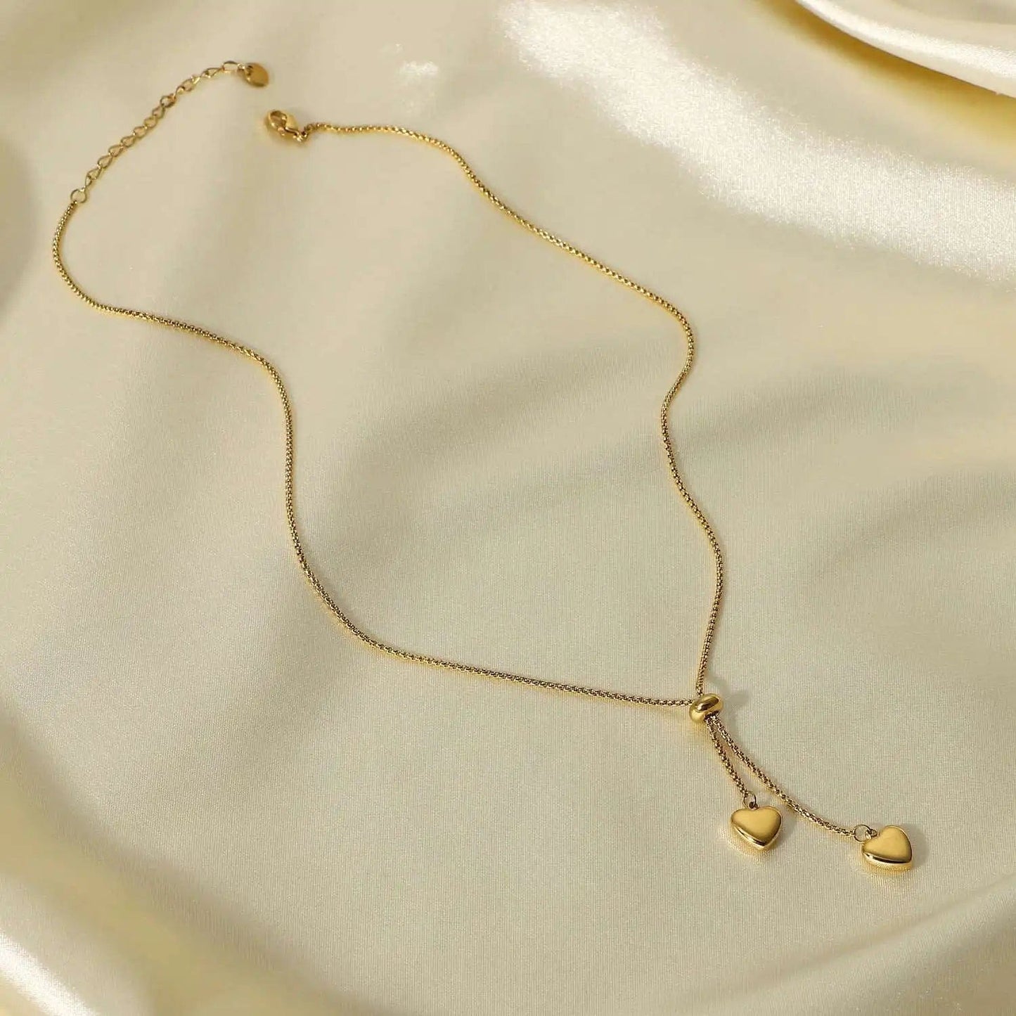 Waterproof / 35.5cm / N2494 N2494 Cheap Y-shaped Stainless Steel Jewelry Party Gift Soft 14K Gold Rope Chain Love Heart Pendant Necklace Girls