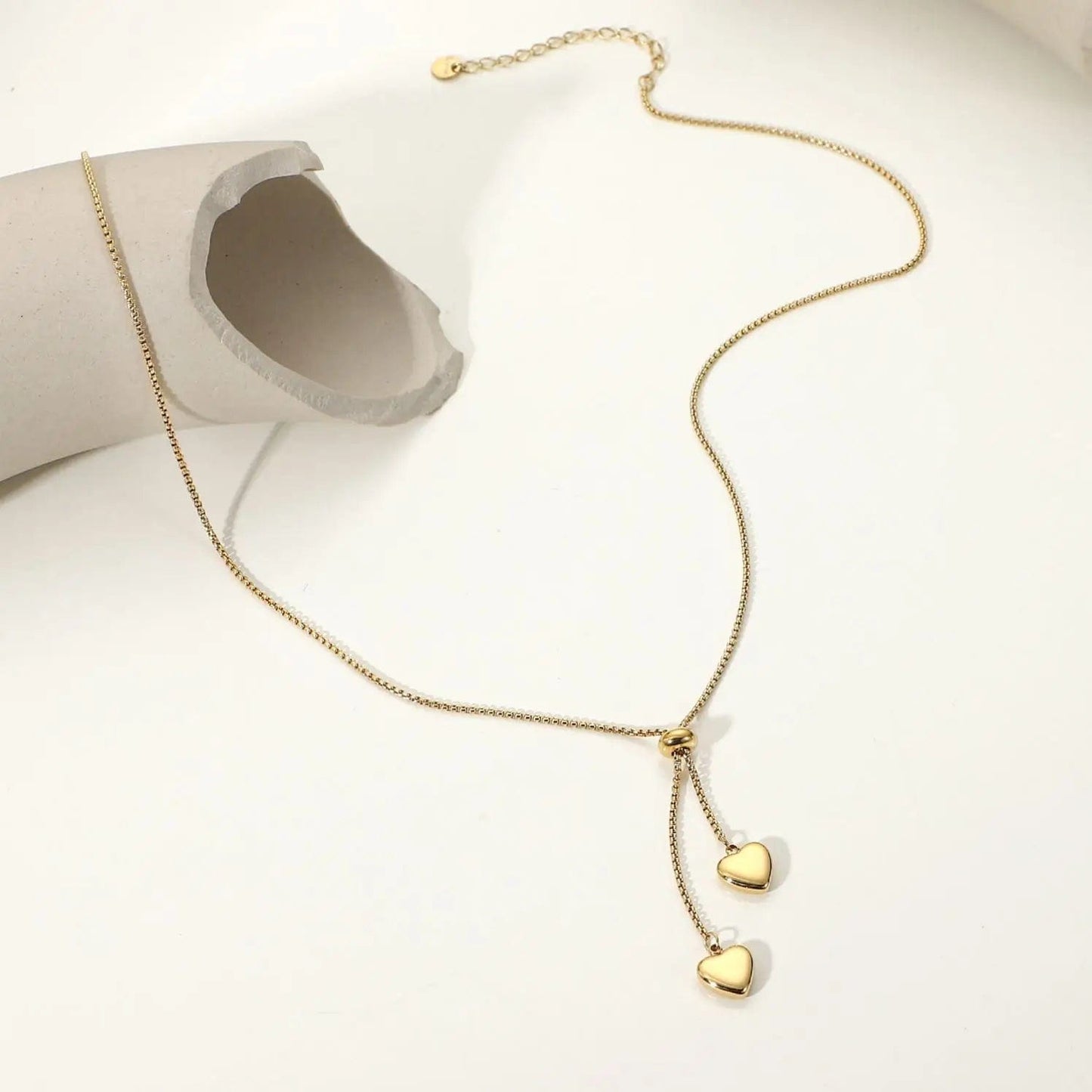Waterproof / 35.5cm / N2494 N2494 Cheap Y-shaped Stainless Steel Jewelry Party Gift Soft 14K Gold Rope Chain Love Heart Pendant Necklace Girls