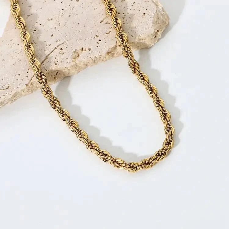 Waterproof / 38cm / N2510 N2510 5mm Chunky Twisted Chocker Necklace Women 18K Gold Stainless Steel Twisted Rope Chain Necklace Jewelry