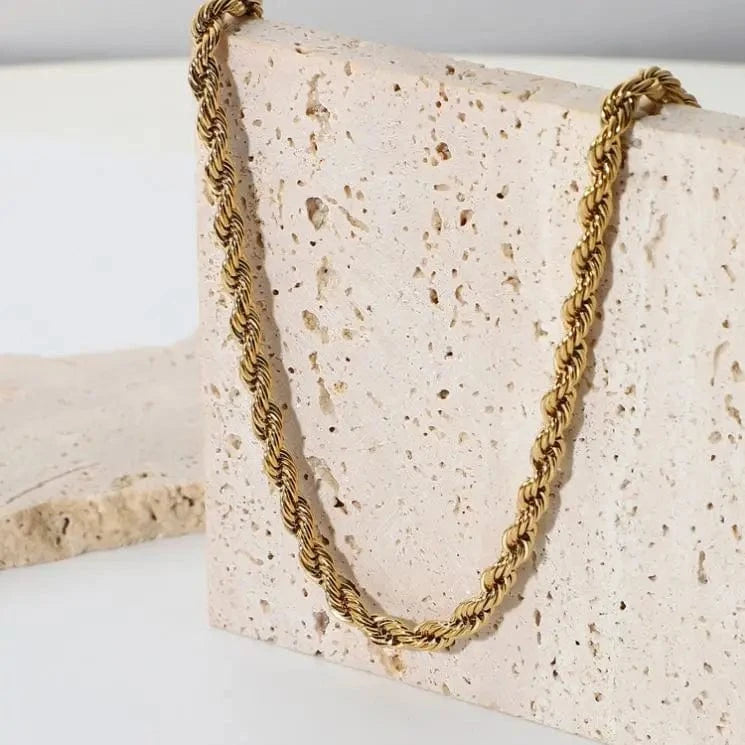 Waterproof / 38cm / N2510 N2510 5mm Chunky Twisted Chocker Necklace Women 18K Gold Stainless Steel Twisted Rope Chain Necklace Jewelry