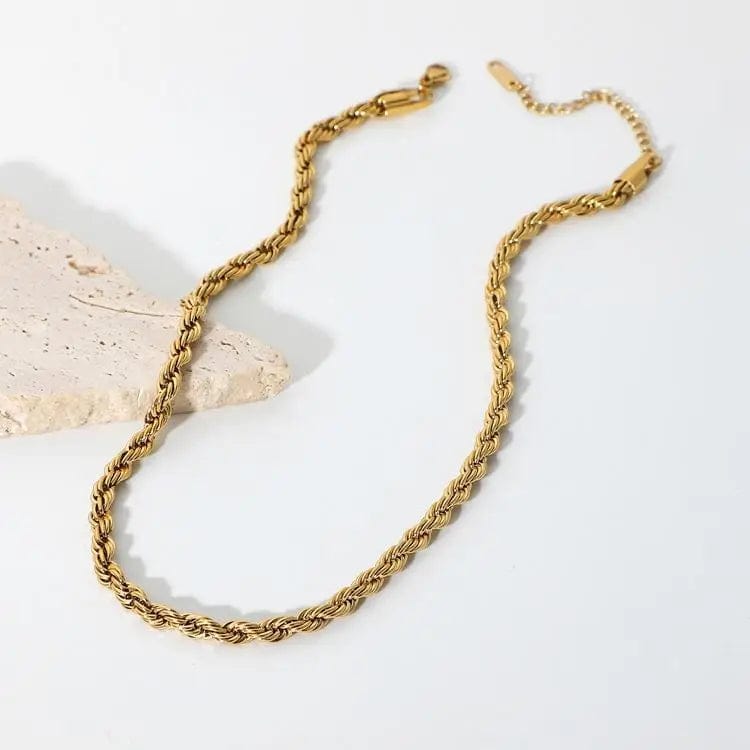 Waterproof / 38cm / N2510 N2510 5mm Chunky Twisted Chocker Necklace Women 18K Gold Stainless Steel Twisted Rope Chain Necklace Jewelry