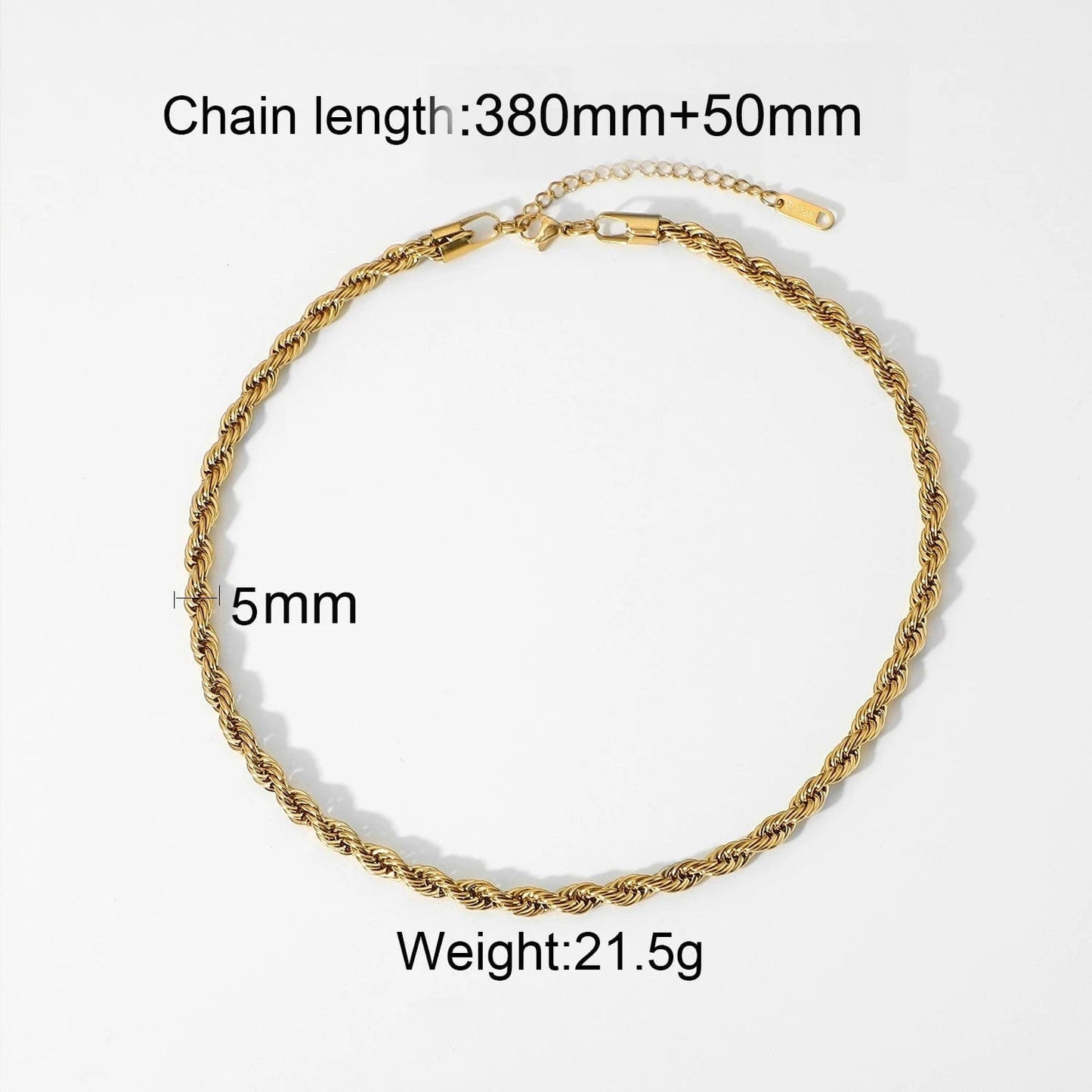 Waterproof / 38cm / N2510 N2510 5mm Chunky Twisted Chocker Necklace Women 18K Gold Stainless Steel Twisted Rope Chain Necklace Jewelry