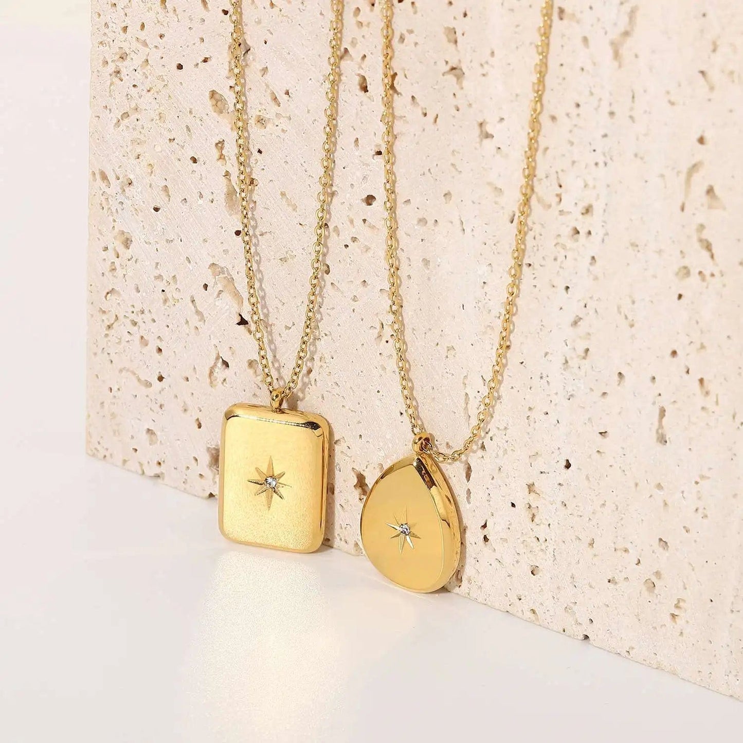 Waterproof / 41cm / N2502 N2502 18K Gold Plated Stainless Steel Waterdrop Choker Jewelry Cubic Zircon Star Power Pendant Necklace