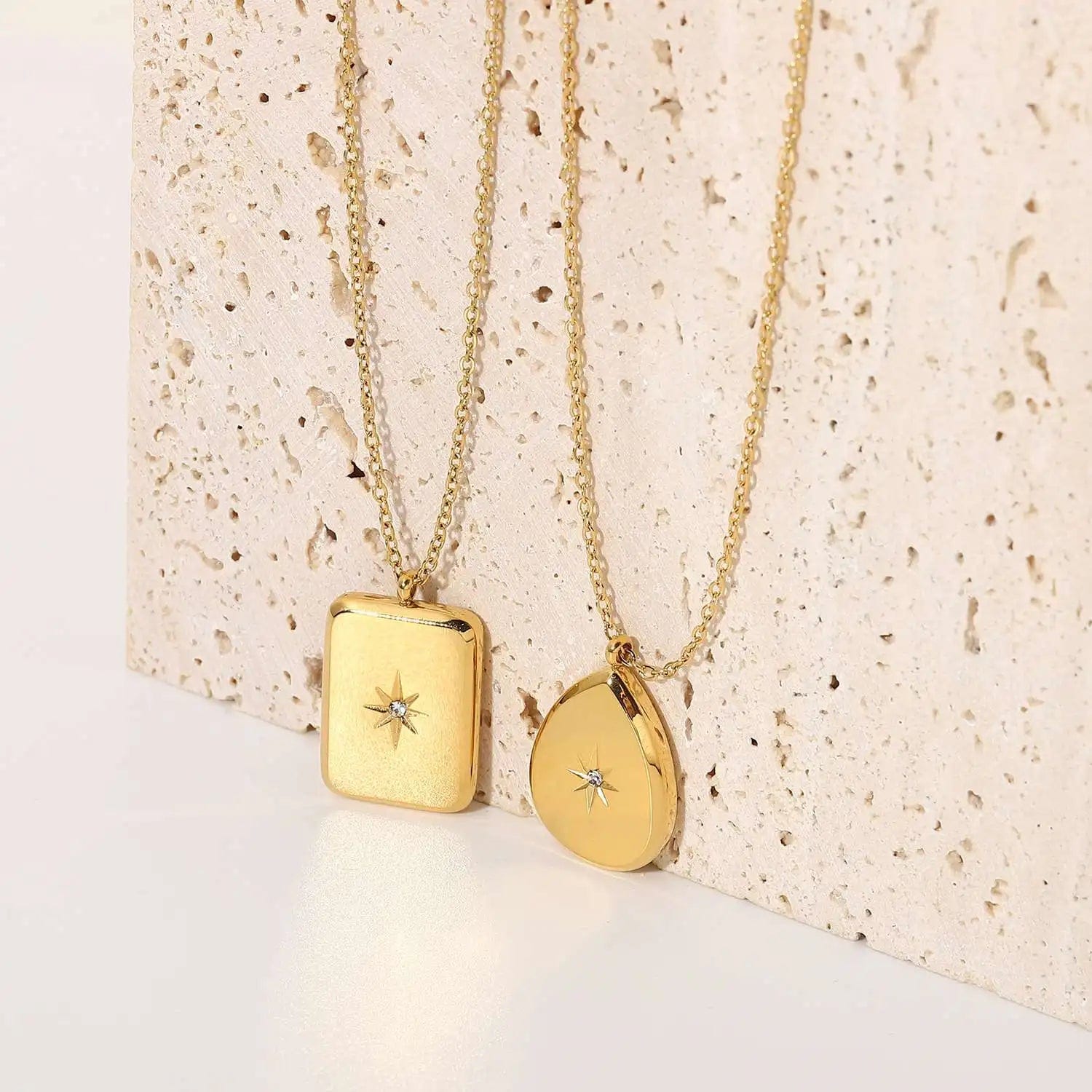 Waterproof / 41cm / N2502 N2502 18K Gold Plated Stainless Steel Waterdrop Choker Jewelry Cubic Zircon Star Power Pendant Necklace