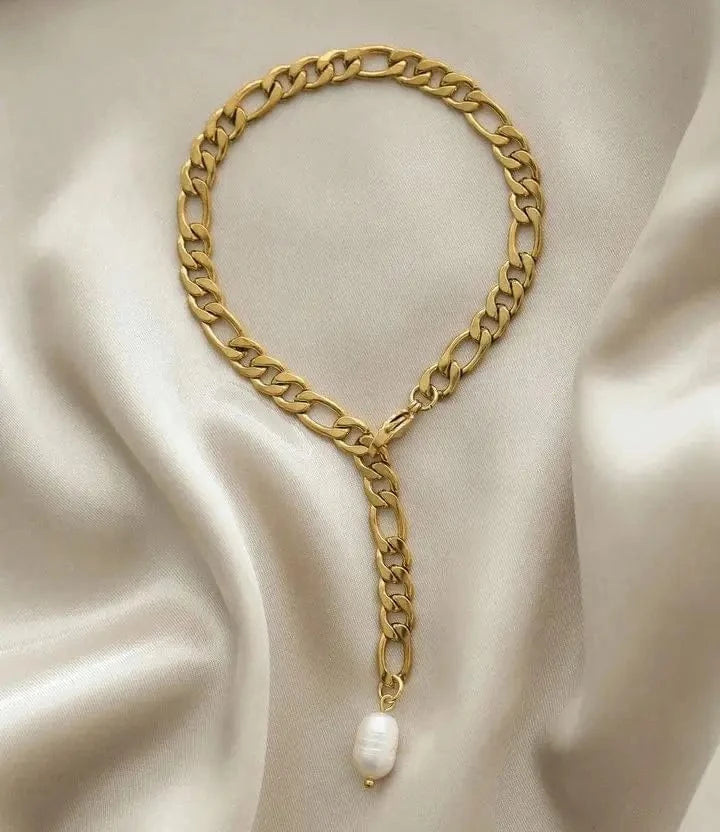 Waterproof / A363 A363 Statement gold Figaro Chain freshwater pearl Anklet Foot Jewelry Gold Plated 316L Stainless Steel summer Anklet