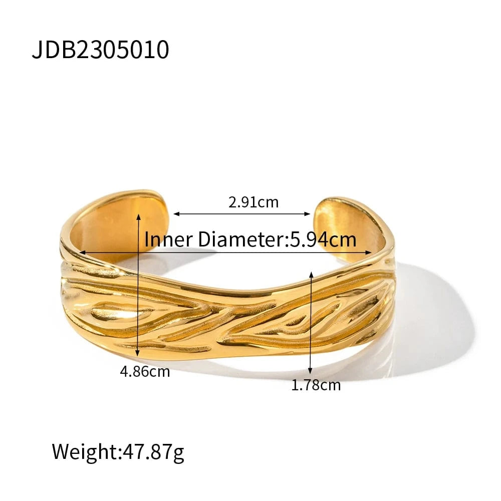 Waterproof / Picture / BG899 BG899 Waterproof 18k Gold Plated Stainless Steel Jewelry Party Gift Wide Opening Texture Bangles for Women