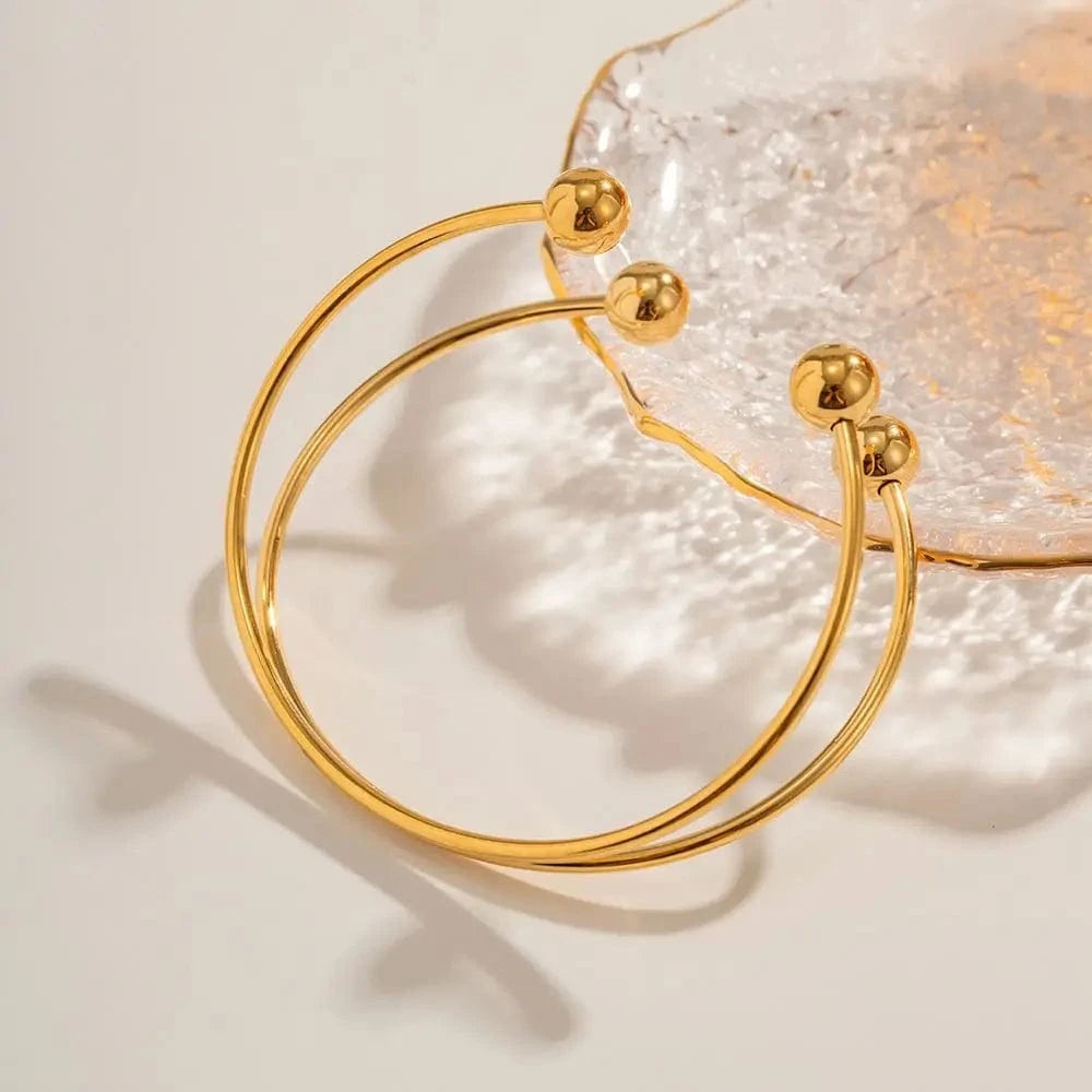 Waterproof / Picture / BG902 BG902 Charm 18k Gold Plated Stainless Steel Bracelet Jewelry Ball Double Layer Opening Bangles for Girls