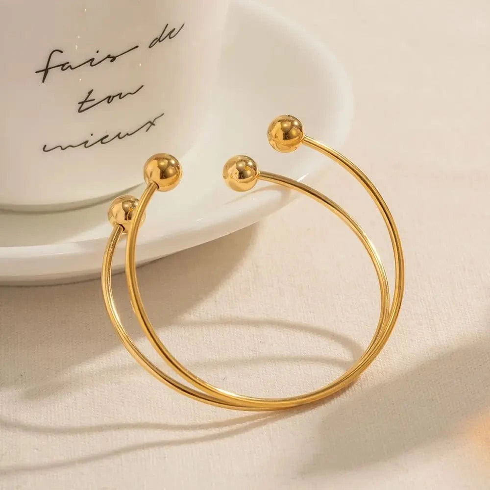 Waterproof / Picture / BG902 BG902 Charm 18k Gold Plated Stainless Steel Bracelet Jewelry Ball Double Layer Opening Bangles for Girls