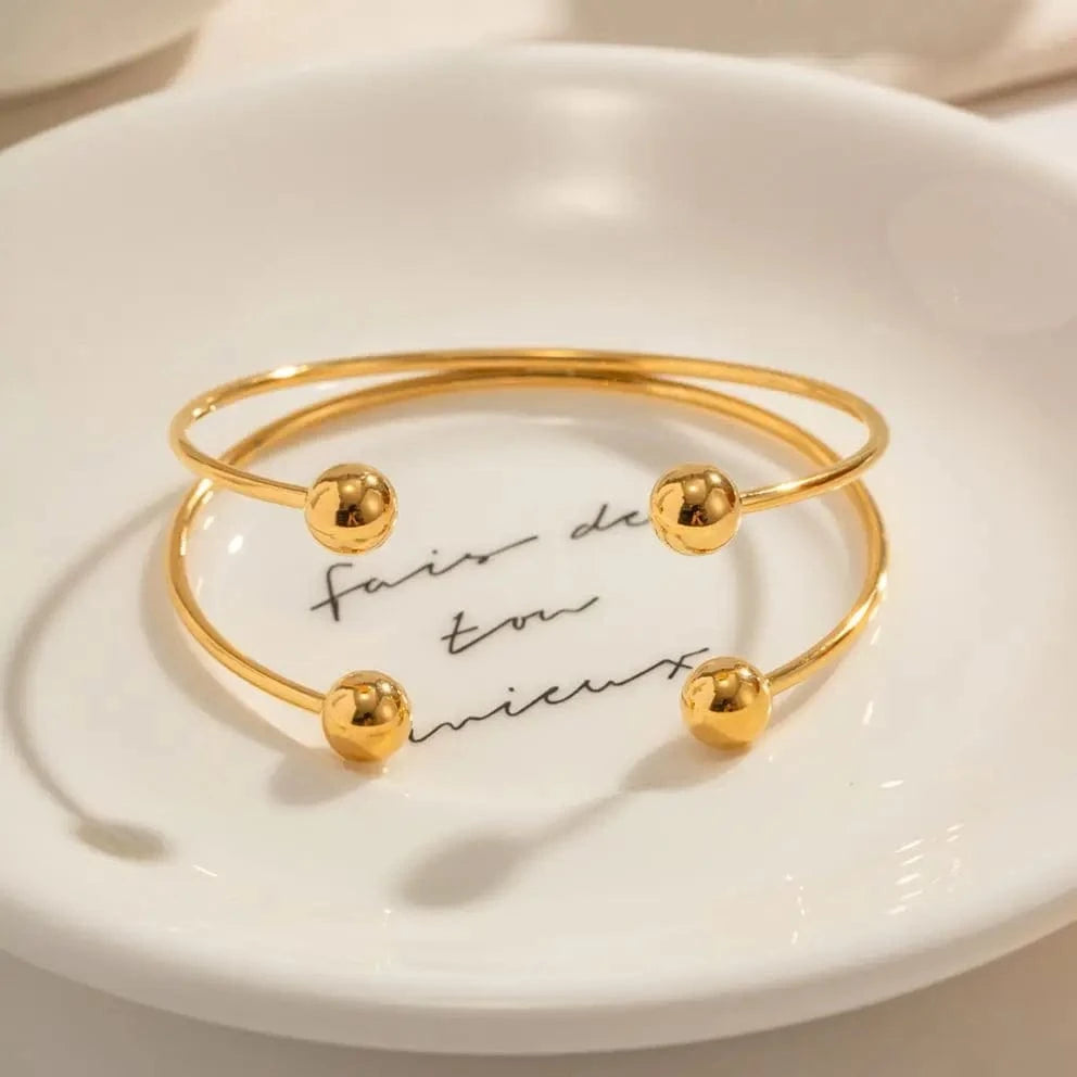 Waterproof / Picture / BG902 BG902 Charm 18k Gold Plated Stainless Steel Bracelet Jewelry Ball Double Layer Opening Bangles for Girls