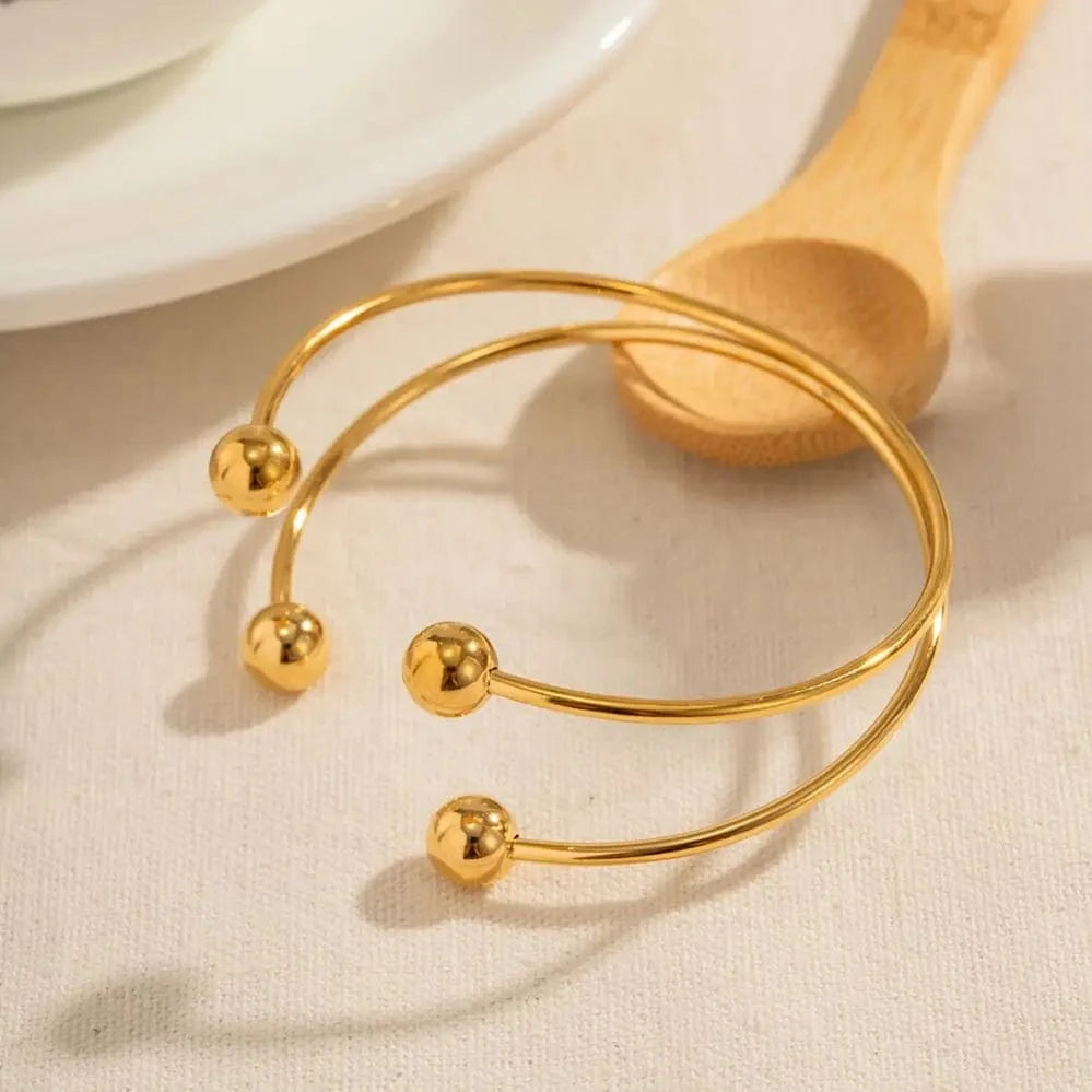 Waterproof / Picture / BG902 BG902 Charm 18k Gold Plated Stainless Steel Bracelet Jewelry Ball Double Layer Opening Bangles for Girls