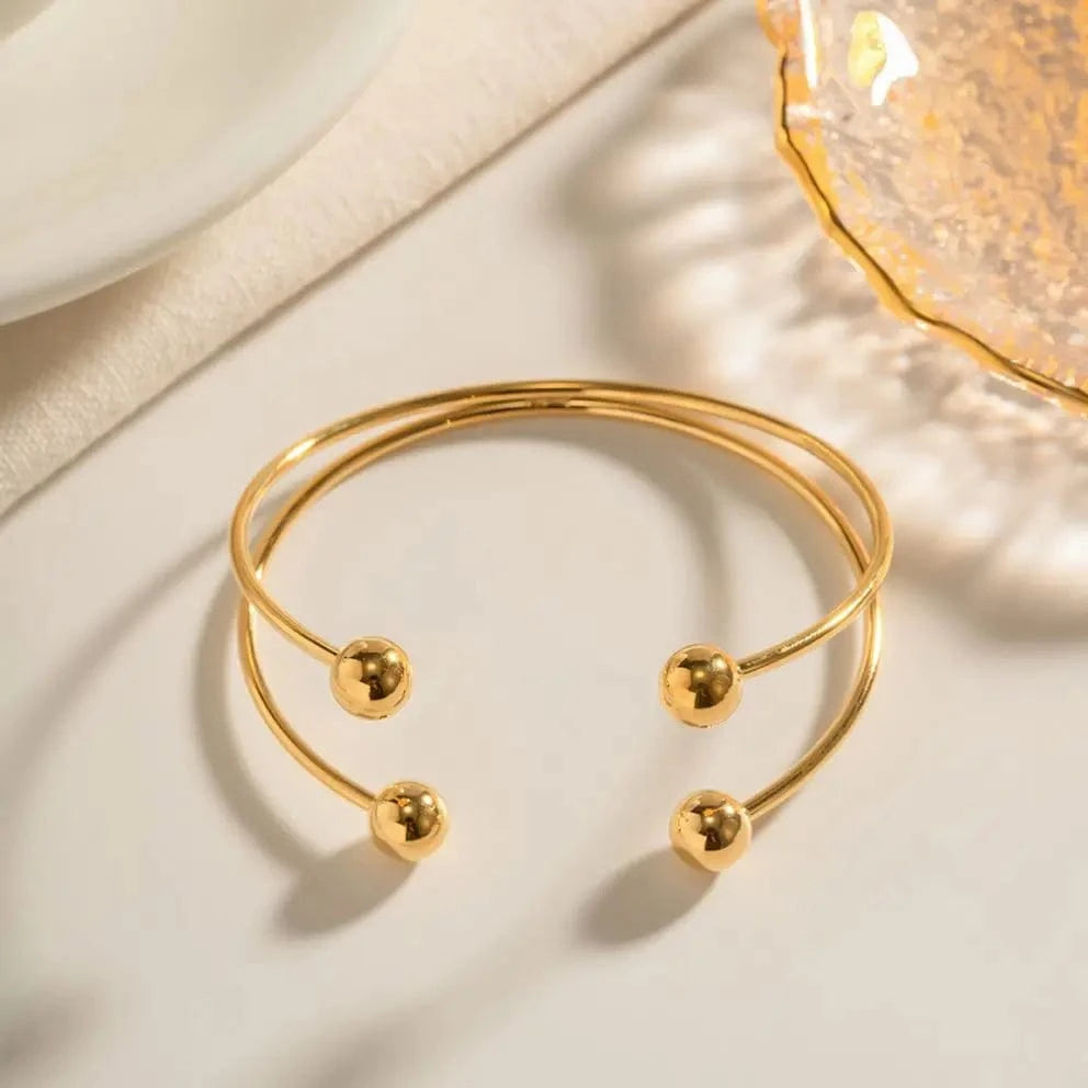 Waterproof / Picture / BG902 BG902 Charm 18k Gold Plated Stainless Steel Bracelet Jewelry Ball Double Layer Opening Bangles for Girls