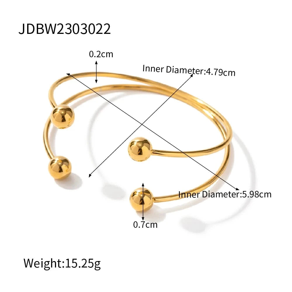 Waterproof / Picture / BG902 BG902 Charm 18k Gold Plated Stainless Steel Bracelet Jewelry Ball Double Layer Opening Bangles for Girls