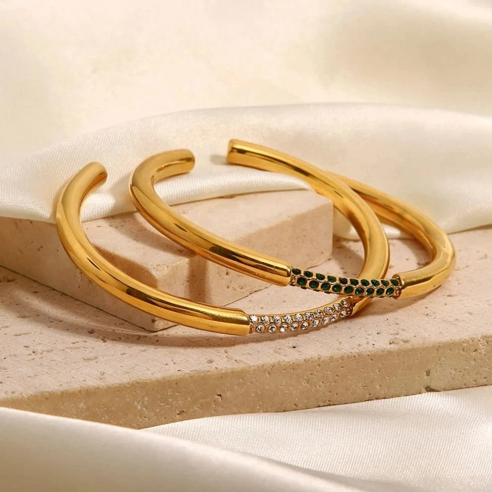 Waterproof / Picture / BG915 BG915 Minimalism 18k Gold Plated Stainless Steel Bracelet Jewelry Party Gift Opening Green Cubic Zirconia Bangles