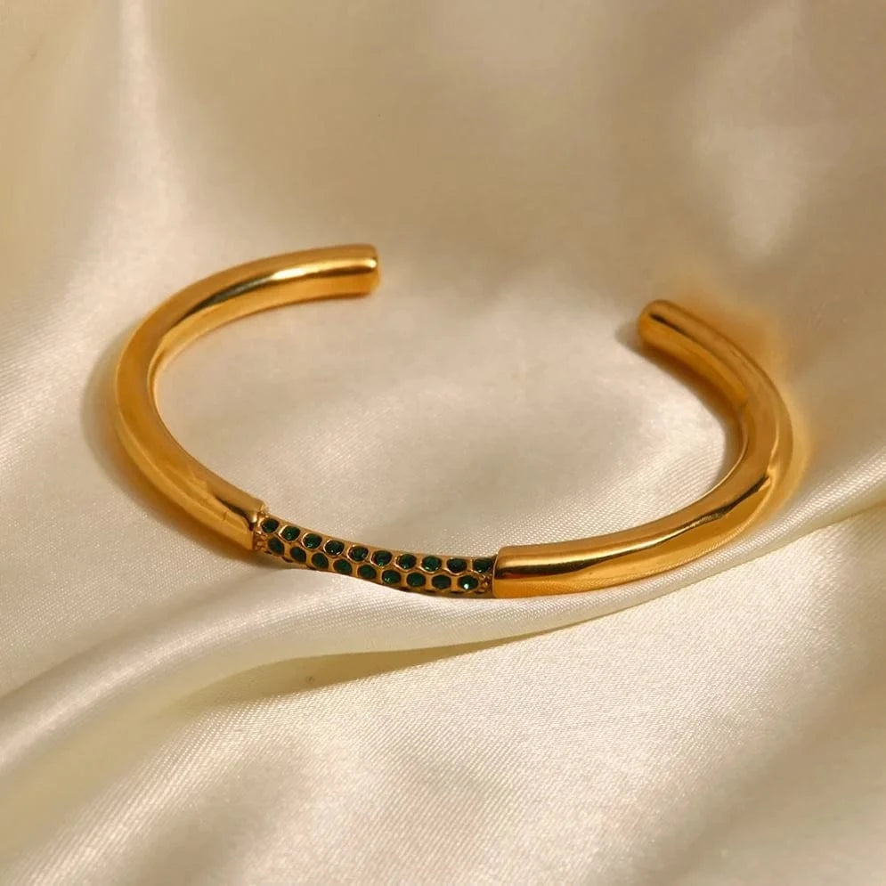 Waterproof / Picture / BG915 BG915 Minimalism 18k Gold Plated Stainless Steel Bracelet Jewelry Party Gift Opening Green Cubic Zirconia Bangles