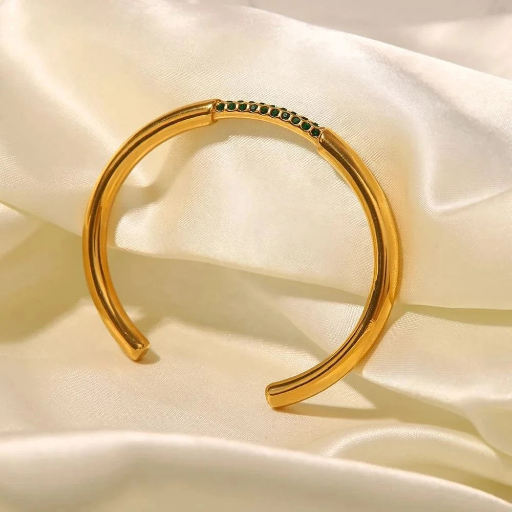 Waterproof / Picture / BG915 BG915 Minimalism 18k Gold Plated Stainless Steel Bracelet Jewelry Party Gift Opening Green Cubic Zirconia Bangles