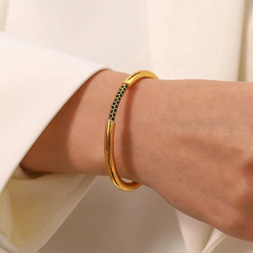 Waterproof / Picture / BG915 BG915 Minimalism 18k Gold Plated Stainless Steel Bracelet Jewelry Party Gift Opening Green Cubic Zirconia Bangles