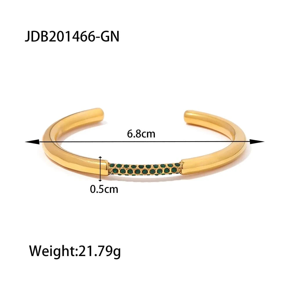 Waterproof / Picture / BG915 BG915 Minimalism 18k Gold Plated Stainless Steel Bracelet Jewelry Party Gift Opening Green Cubic Zirconia Bangles