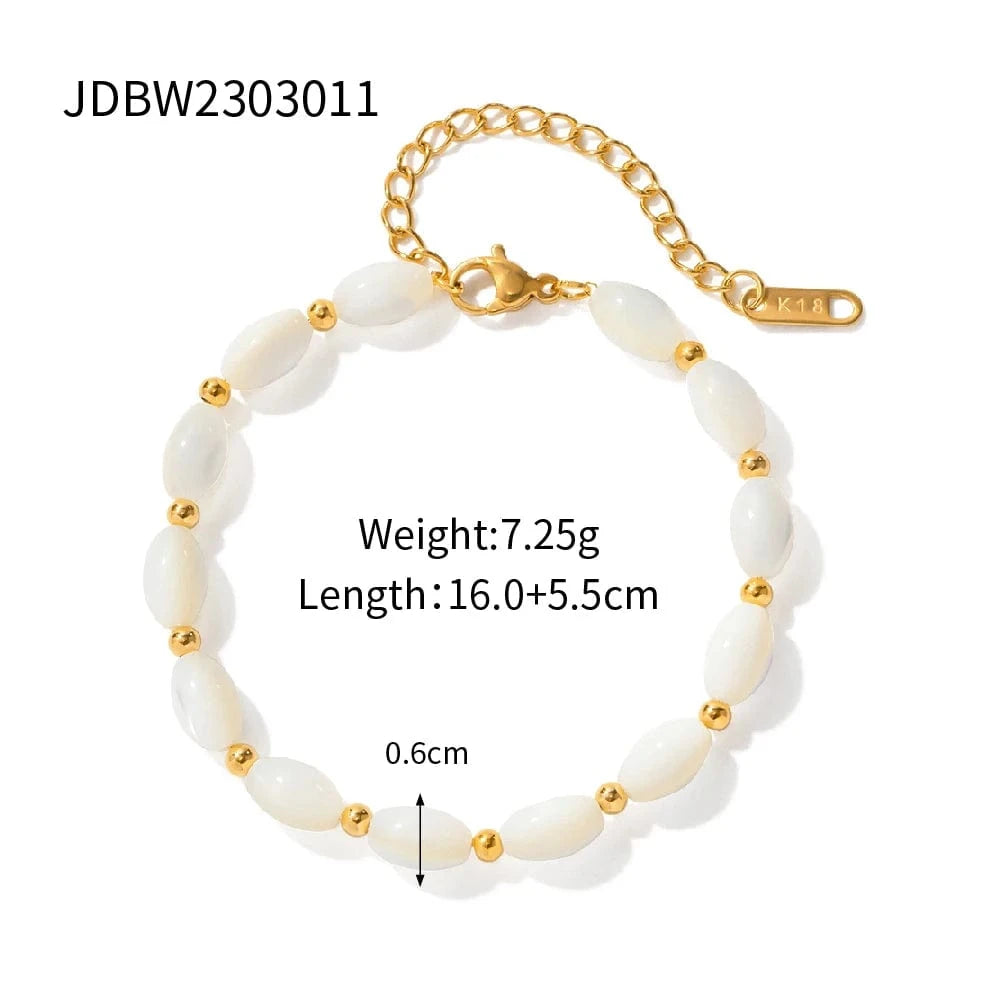 Waterproof / Picture SHow / BR996 BR996 Summer Jewelry Charm Bead Bracelet Stainless Steel Natural White Oval Shell Stones Bracelet for Women