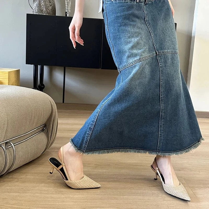 Weave Designer Kitten Heels 2024 Women Shoes Fashion Pumps Pointed Stiletto Ladies Sandals