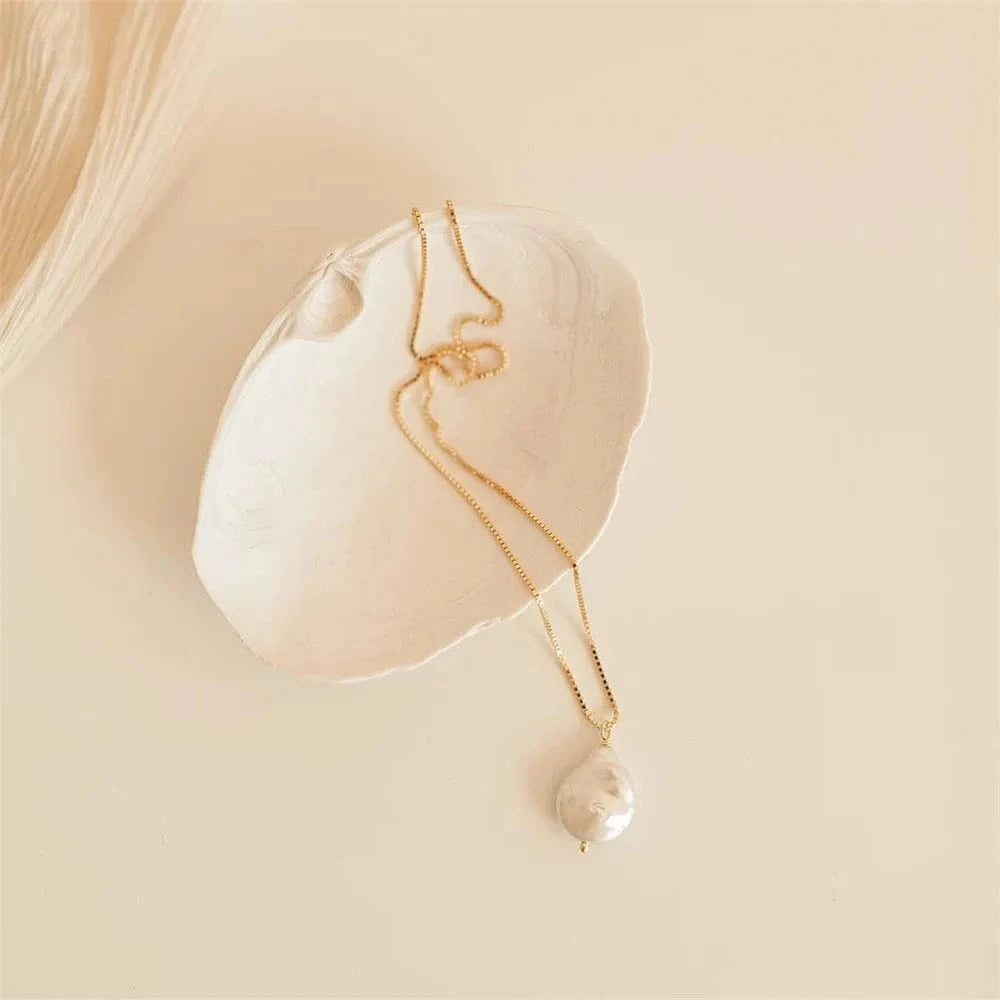 Wedding Necklace Jewelry Gifts Women Delicate Box Chain Single Fresh Water Pearl Necklace Stainless Steel