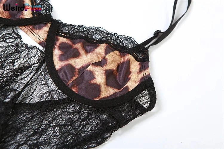 Weird Puss Backless Sexy Women Camisole Leopard Mesh Patchwork Ruffles Sexy Club Party Midnight Hot Girls Wild Coquette Maxi Top