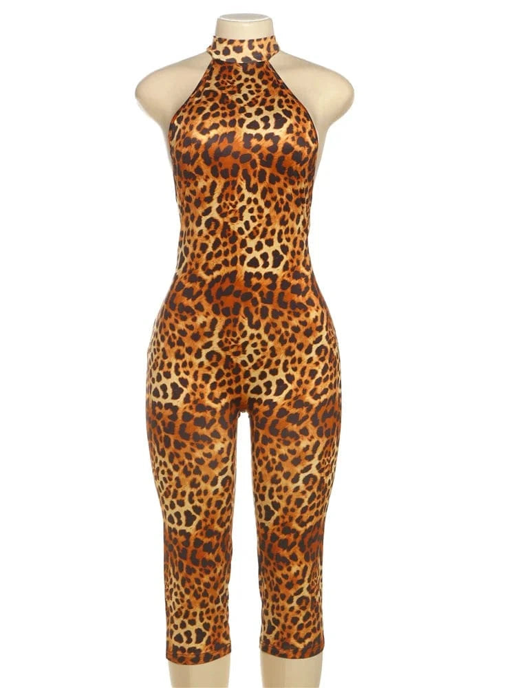 Weird Puss Colorful Print Romper Women Halter Bandage Summer Sexy Hipster Backless Activity Workout Fit Tight Stretch Playsuits