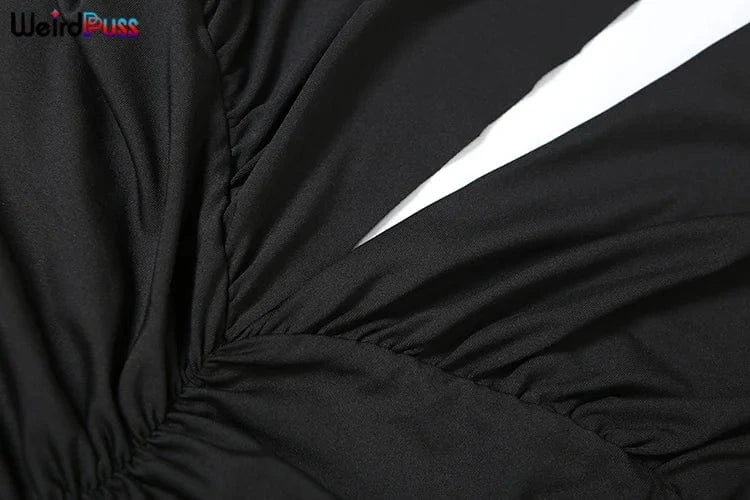 Weird Puss Deep V-Neck Halter Dress Woman Summer  Ruffles Splits Backless Elegant Patchwork Solid Party Coquette Sexy Vestidos