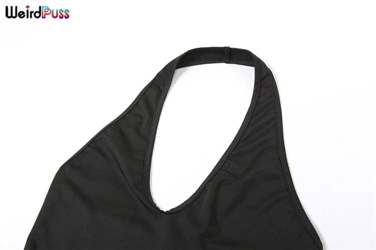 Weird Puss Halter Playsuits Women Fitness Sporty Backless Skinny Sleeveless V-Neck Casual Summer Solid Basic Streetwear Romper