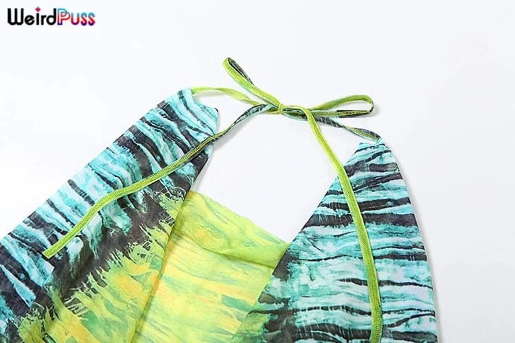 Weird Puss Halter Swing Collar Tank Tops Women Y2K Summer Thin Backless Irregular Bandage Loose Summer Hipster Midnight Camisole