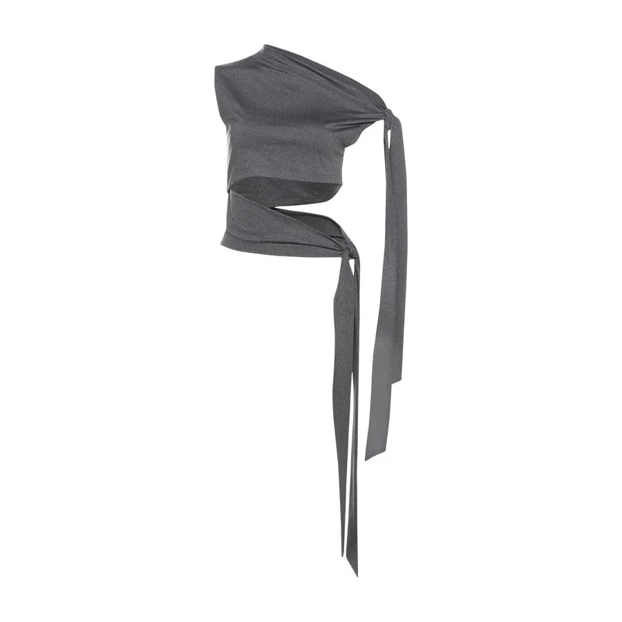 Weird Puss Hollow Bandage Tank Tops Women Ribbon One Shoulder Solid Sexy Summer Trend Wild Midnight Club Skinny Irregular Vest