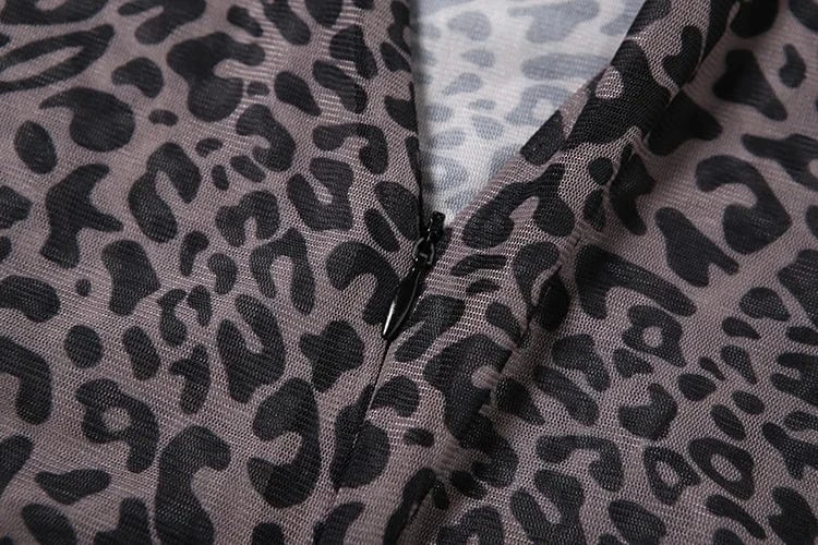 Weird Puss Leopard Print Romper Women See Through Sexy Full Sleeve Turtleneck Fall Fit Skinny Playsuit Stretch Midnight Clubwear